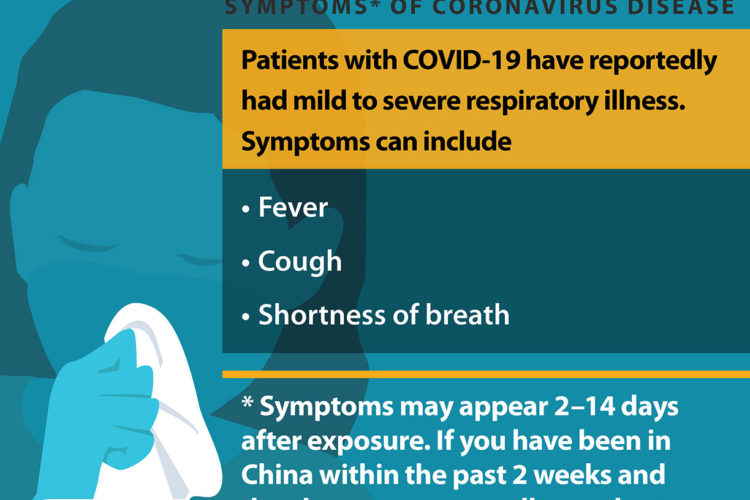 Reported illnesses have ranged from mild symptoms to severe illness and death for confirmed coronavirus disease 2019 (COVID-19) cases. Symptoms may appear 2-14 days after exposure*: Fever Cough Shortness of breath alert icon Call your healthcare professional if you develop symptoms, and have been in close contact with a person known to have COVID-19 or if you have recently traveled from an area with widespread or ongoing community spread of COVID-19.