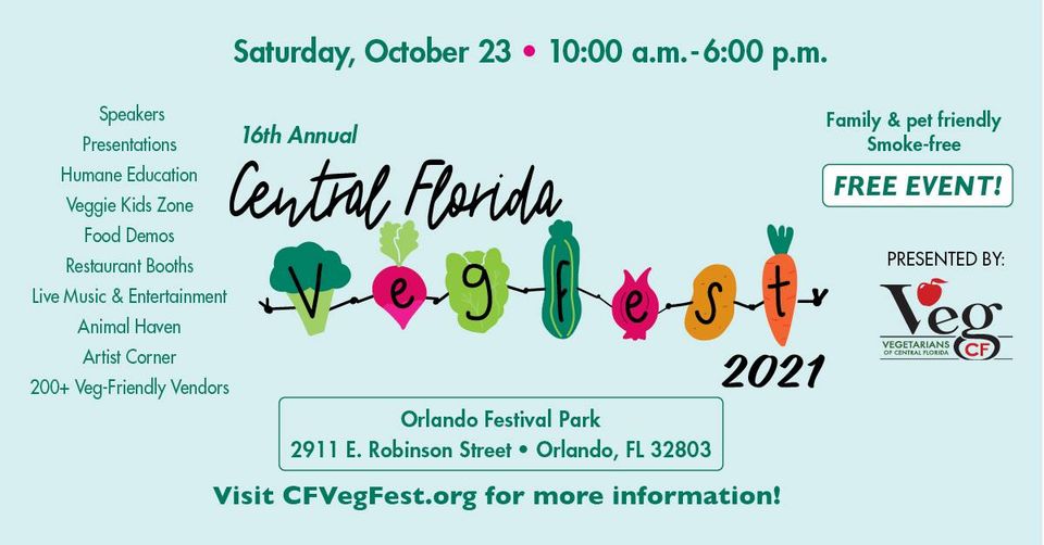 flyer for the central florida veg fest detailing date, time and location