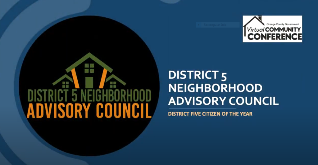 Image showing award won by the district 5 neighborhood advisory council