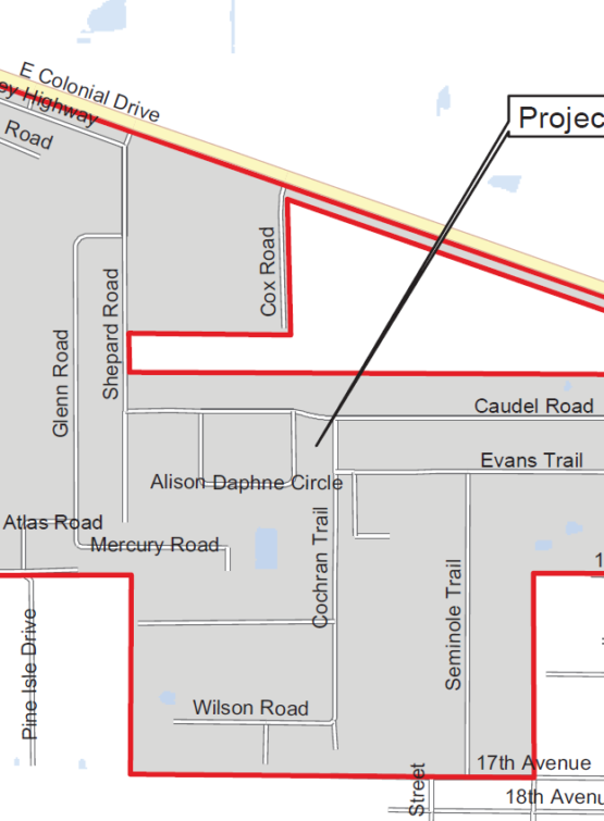 map picture showing the project area for the bithlo water main extension