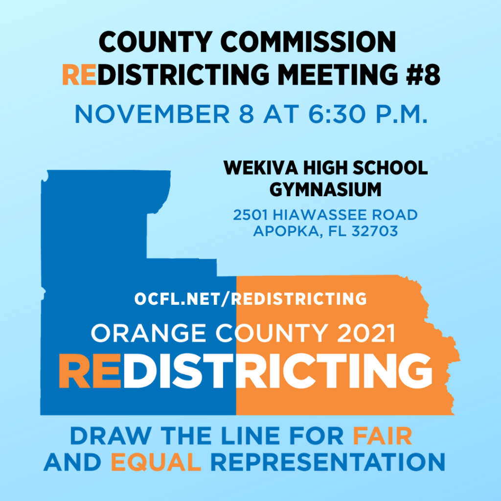 flyer for the orange county redistricting meeting including date