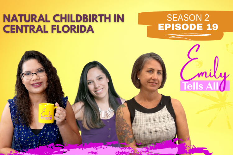 Featured image of host and guests of Emily Tells All Natural Childbirth episode.