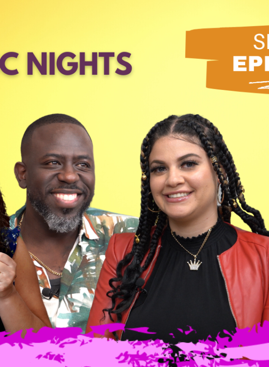 Featured image of host and guests of Emily Tells All Open Mic Night episode