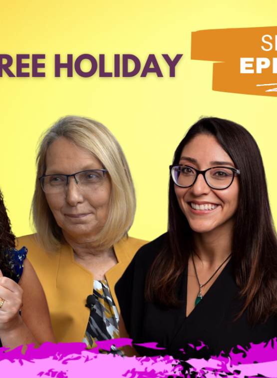 Featured image of host and guests of Emily Tells All Stress-Free Holiday episode.