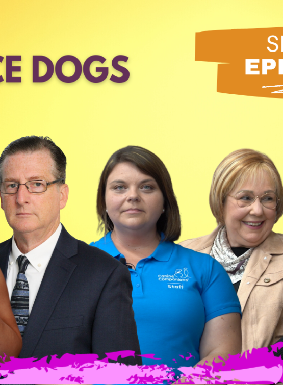 Featured image of host and guests of Emily Tells All Service Dogs episode.