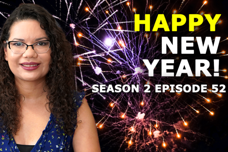 Featured image of host of Emily Tells All with text Season 2 Episode 52: Happy New Year!