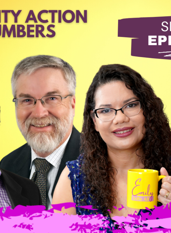 Featured image of Emily Tells All Community Action By the Numbers episode host and guests.