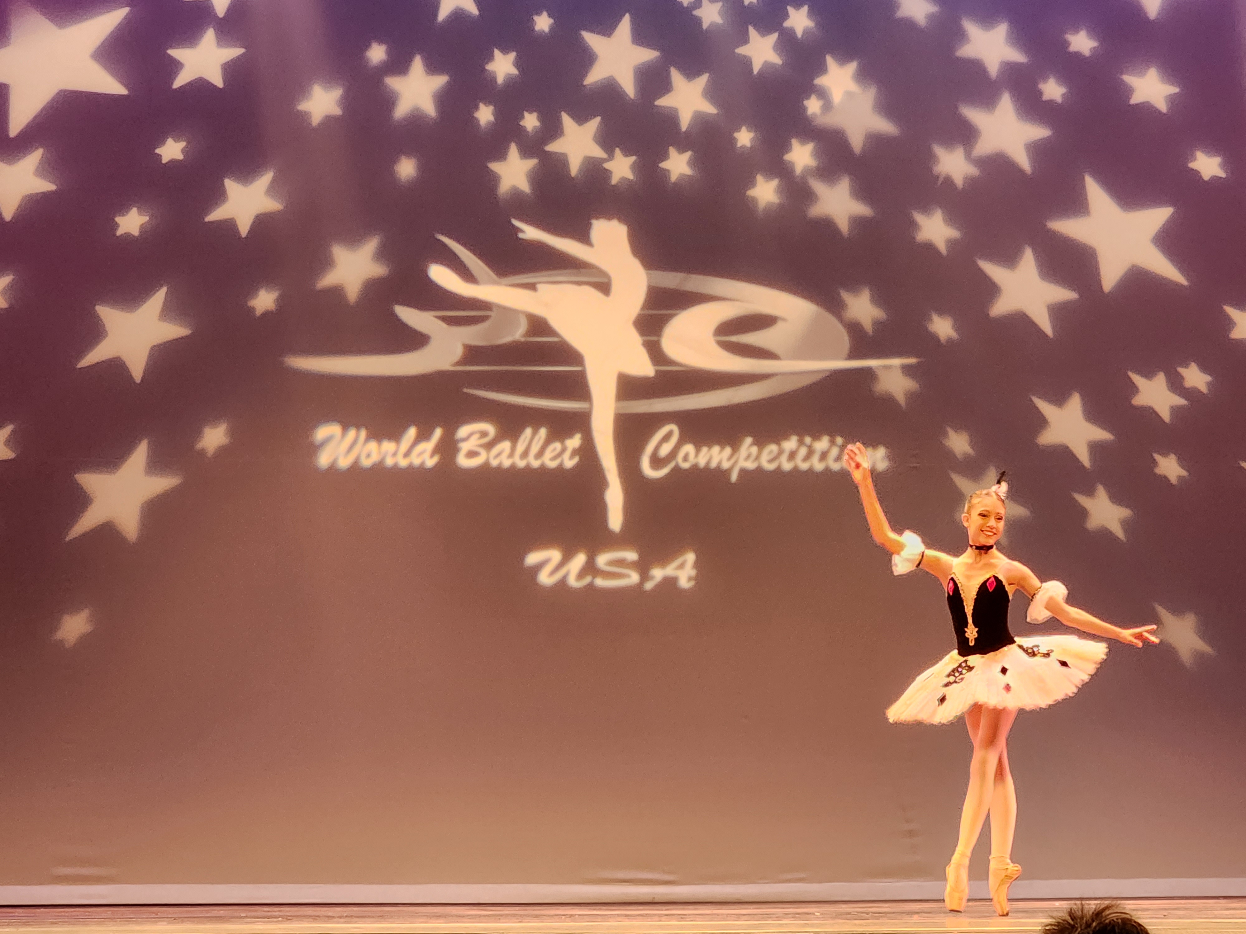 Ballerina on stage at World Ballet Competition