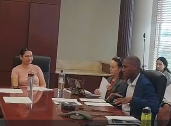 Commisioner Emily Bonilla, Commissioner Nicole WIlson and Commissioner Michael "Mike" Scott seen sitting in a table at the Sunshine Meeting
