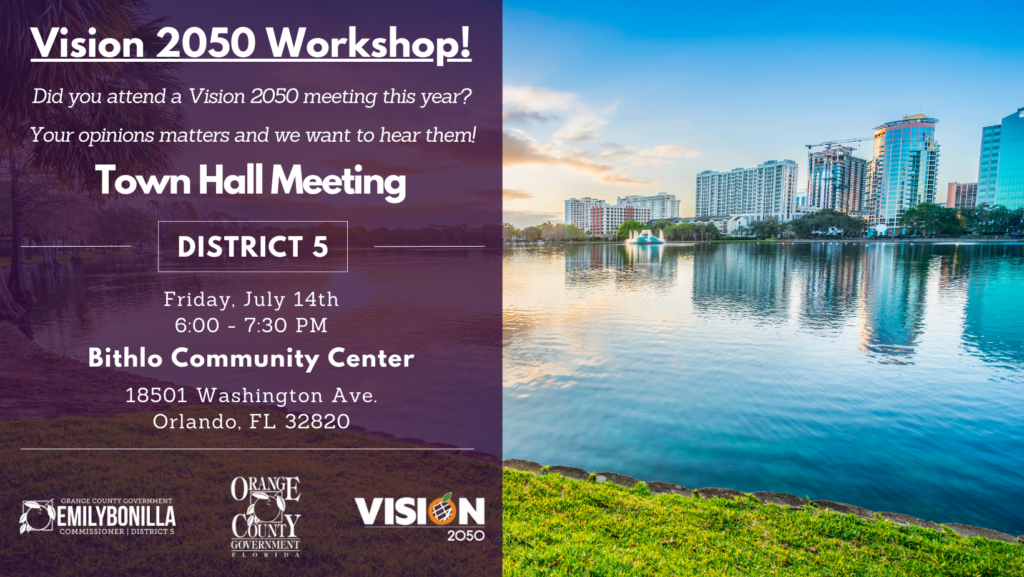 Vision 2050 Workshop flyer. Has the date and address of the Community Center where it was held.