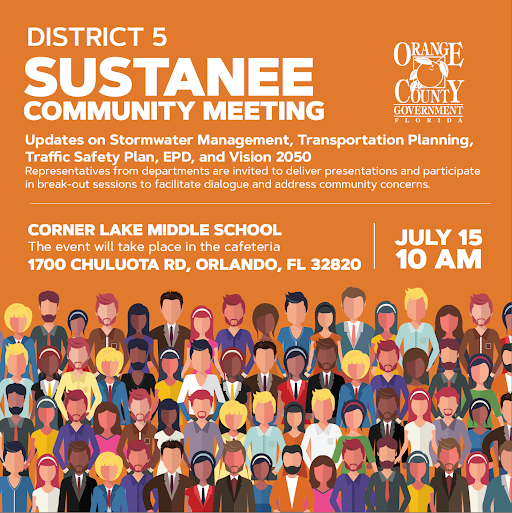 District 5 Sustanee COmmunity Meeting, updates on stormwater Management Transportation Planning, traffic safety plan, EPD and vision 2050