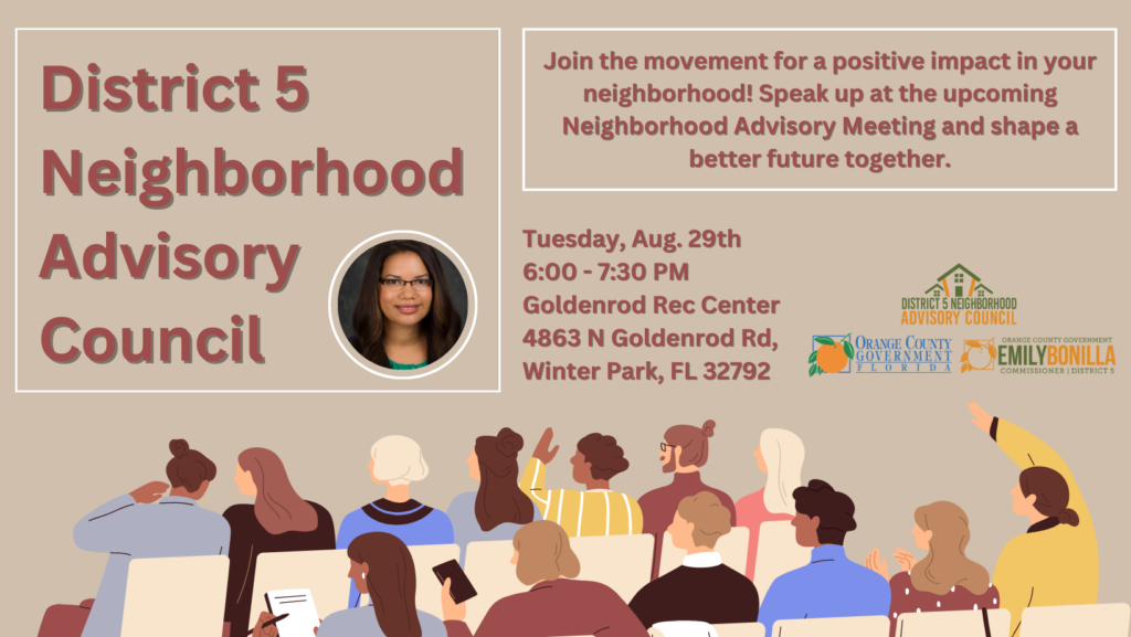 District 5 Neighborhood Advisory Council thumbnail with date, time, and location.
