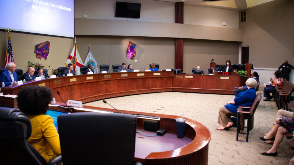 The Charter Review Commission pictured during one of their public hearings at the Commission Chambers.