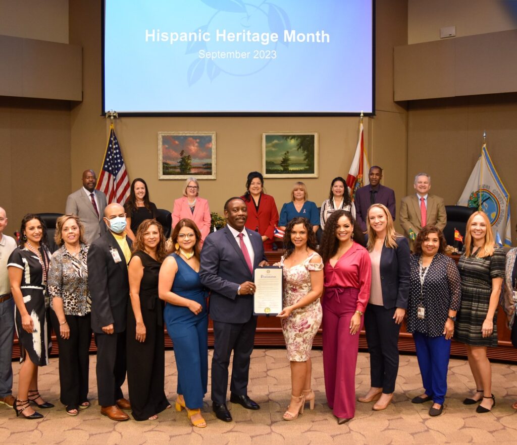 The Board of County Commissioners presenting proclamation in honor of Hispanic Heritage Month.