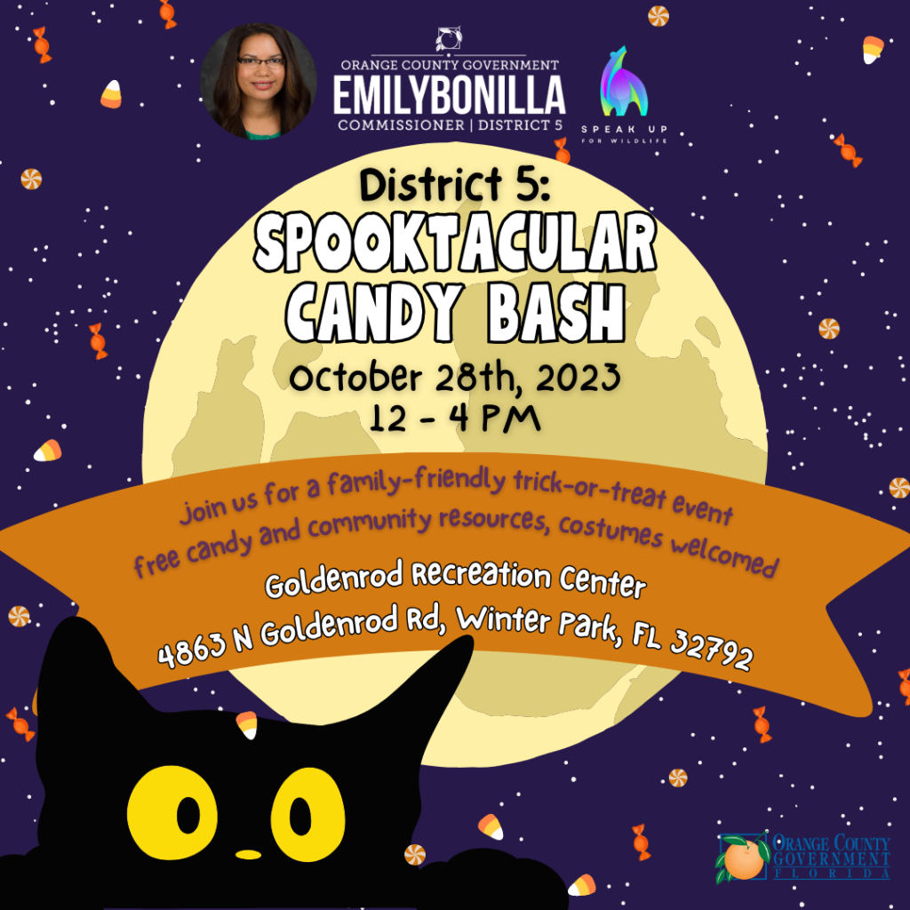 Candy Bash Spooktacular flyers with event information a picture of the moon and a cat