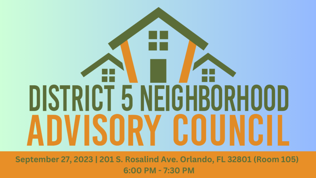 District 5 Neighborhood Advisory Thumbnail with date, time, and location.