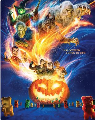 Picture of Goosebumps 2 Movie Film poster with witches, a werewolf, pumpkins and zombie gummi bears