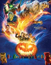 Goosebumps 2 Movie poster with zombie gummy bears, a witch, warewolf, Frankenstein and 3 children.