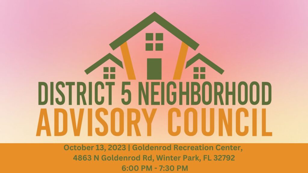 District 5 Neighborhood Advisory Council Logo with information. 