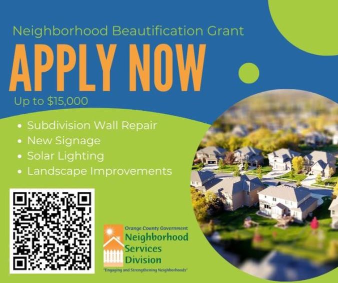 Picture of neighborhood beautification grant with all information and QR code.