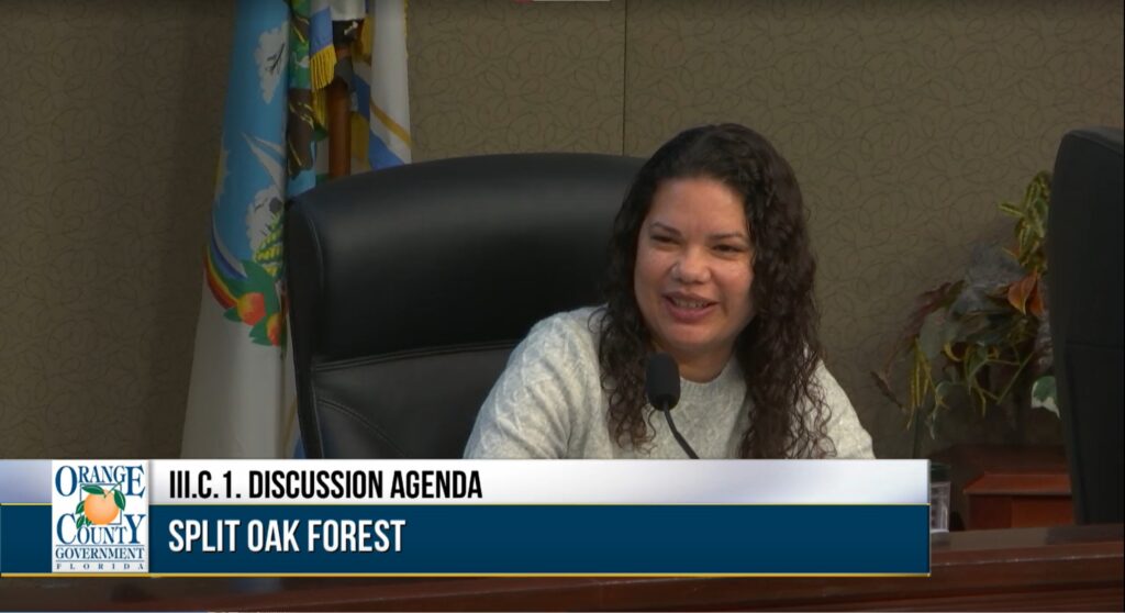 Commissioner Emily Bonilla during Split Oak Forest Discussion