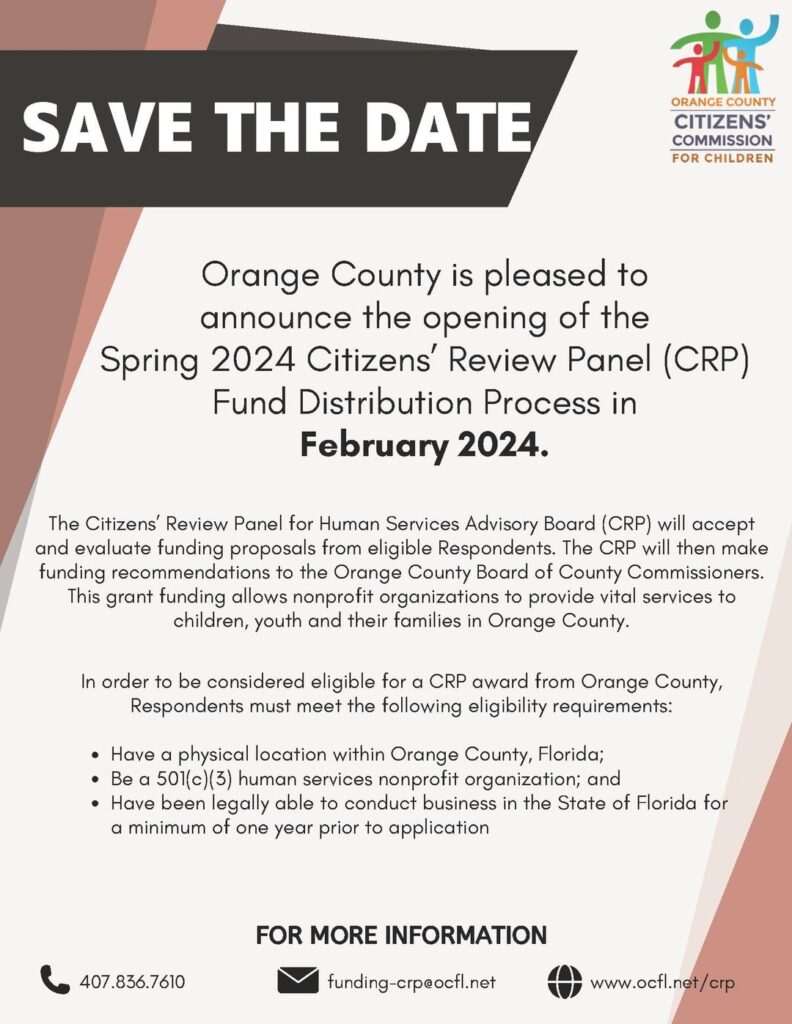 Spring 2024 Citizens' Review Panel (CRP) flyer with contact information