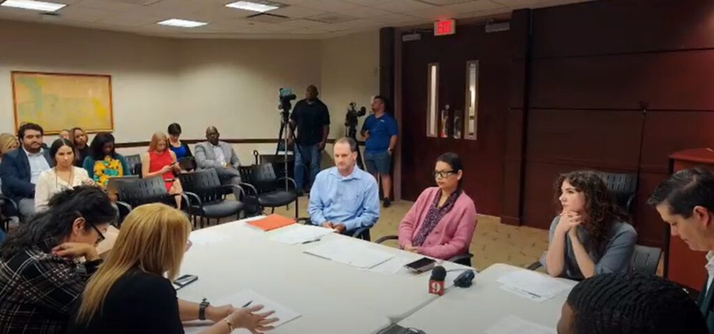 Group of people present during the recent Sunshine Meeting hosted by Commissioner Emily Bonilla with invited guests: Commissioner Mayra Uribe, Commissioner Maribel Cordero, John Lux of Film Florida, Brooke Hill, of Orlando Film Commission, and Nicholas Abrahams of Orlando Economic Partnership.