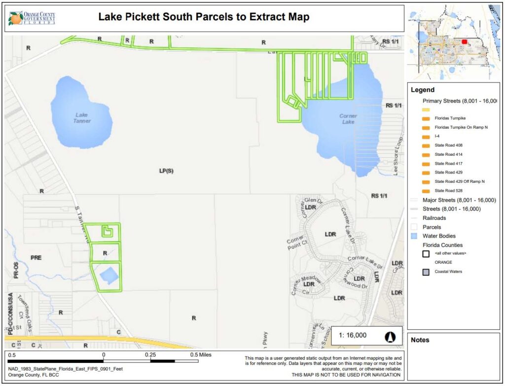 Lake Pickett South Parcels to Extract Map