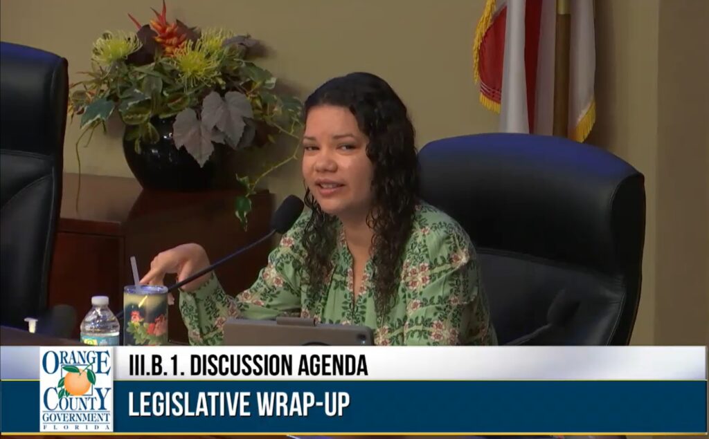 Commissioner Emily Bonilla at the Legislative Wrap-up discussion during the March 26 BCC meeting.