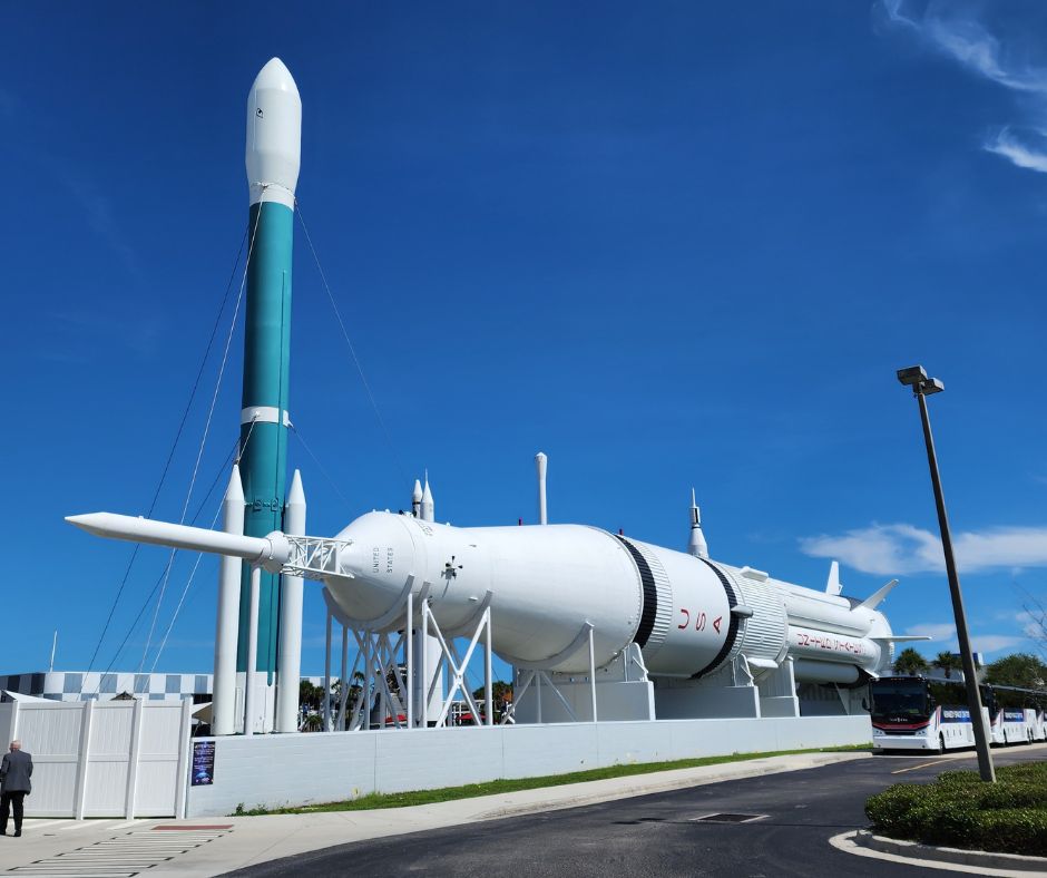 photograph of 2 retired rockets at the Kennedy Space Center